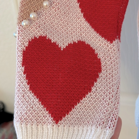 Red + Cream Pearl Heart Knit Sweater - Picture 16 of 16